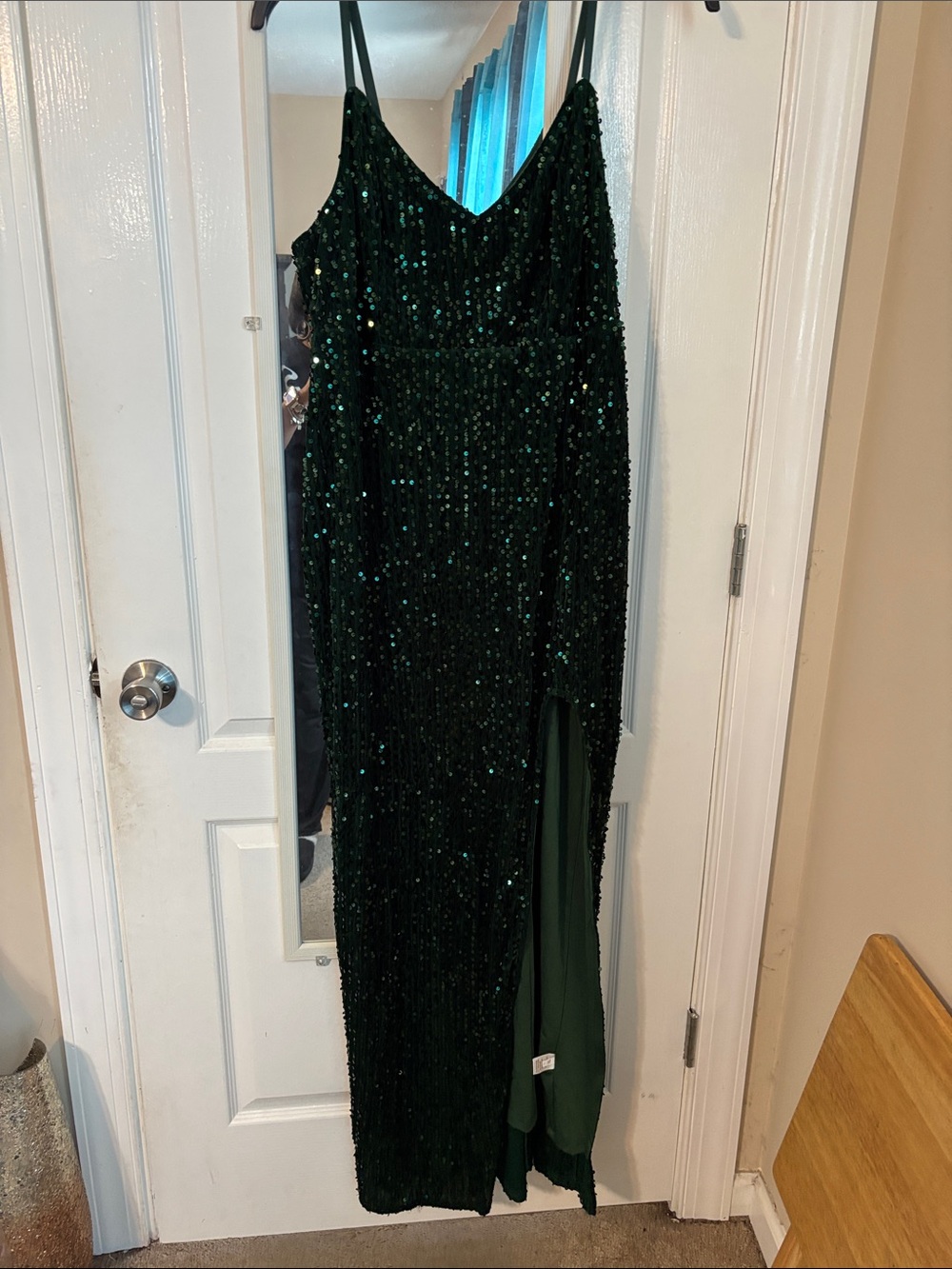 Emerald Green Sequin Slit Evening Gown